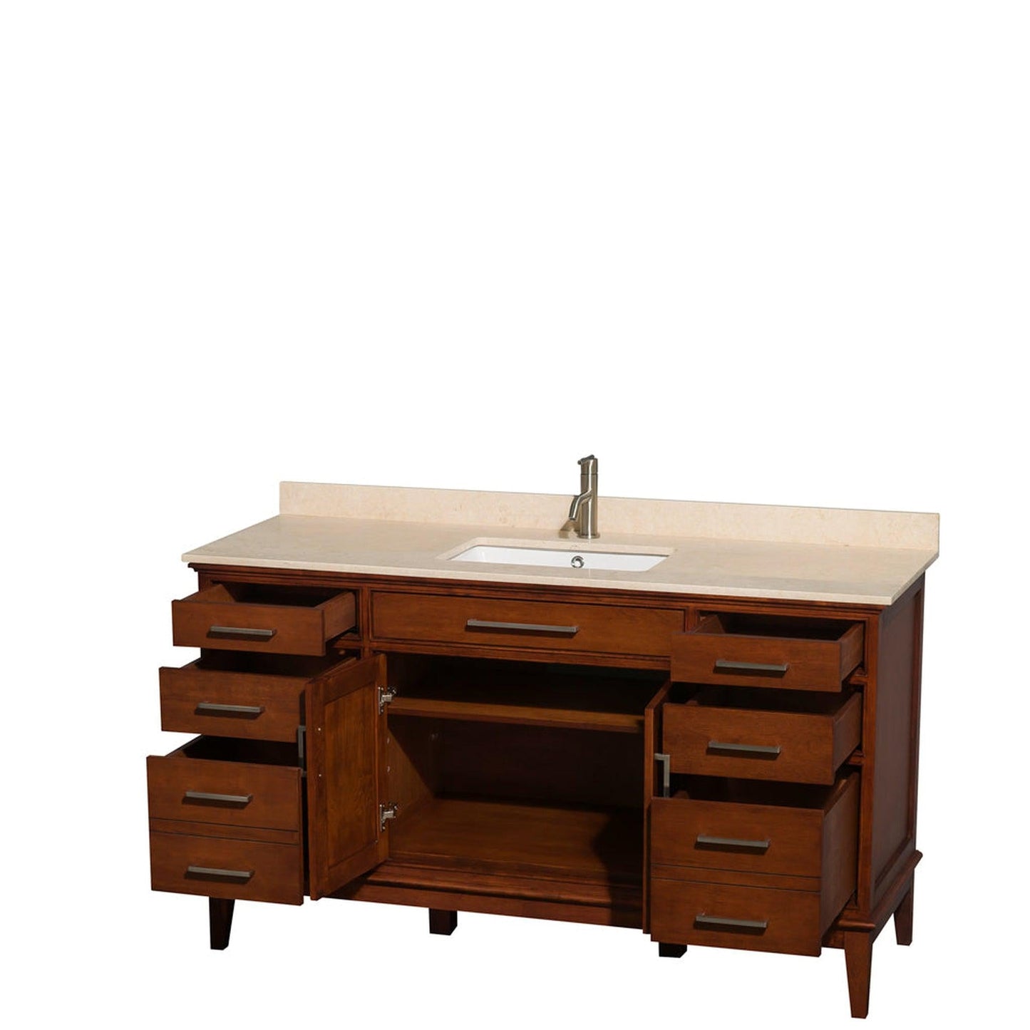 Wyndham Collection Hatton 60" Single Bathroom Vanity in Light Chestnut, Ivory Marble Countertop, Undermount Square Sink, and No Mirror