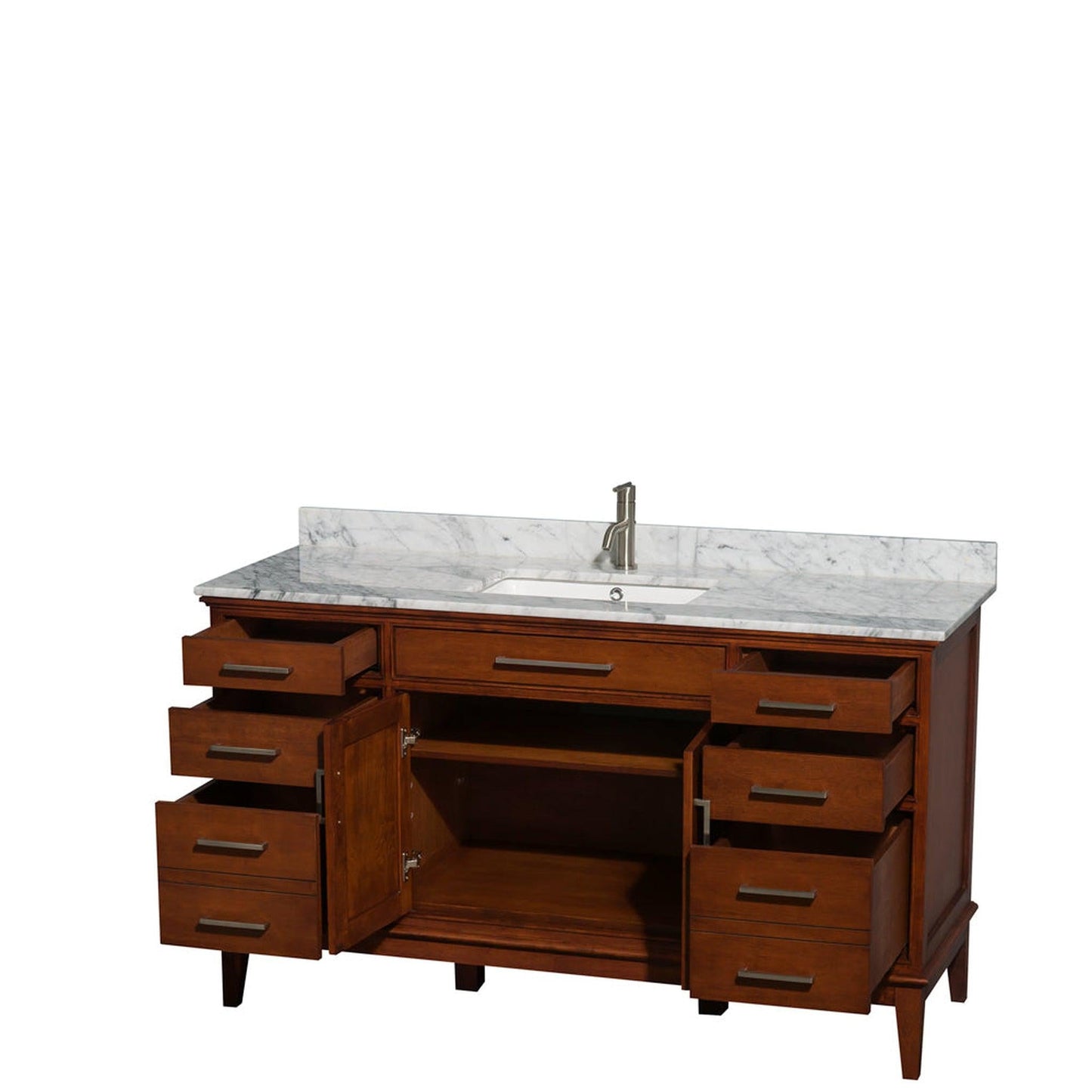 Wyndham Collection Hatton 60" Single Bathroom Vanity in Light Chestnut, White Carrara Marble Countertop, Undermount Square Sink, and No Mirror
