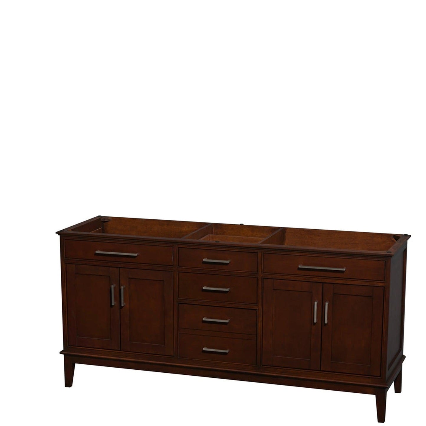 Wyndham Collection Hatton 72" Double Bathroom Vanity in Dark Chestnut, No Countertop, No Sinks, and No Mirror