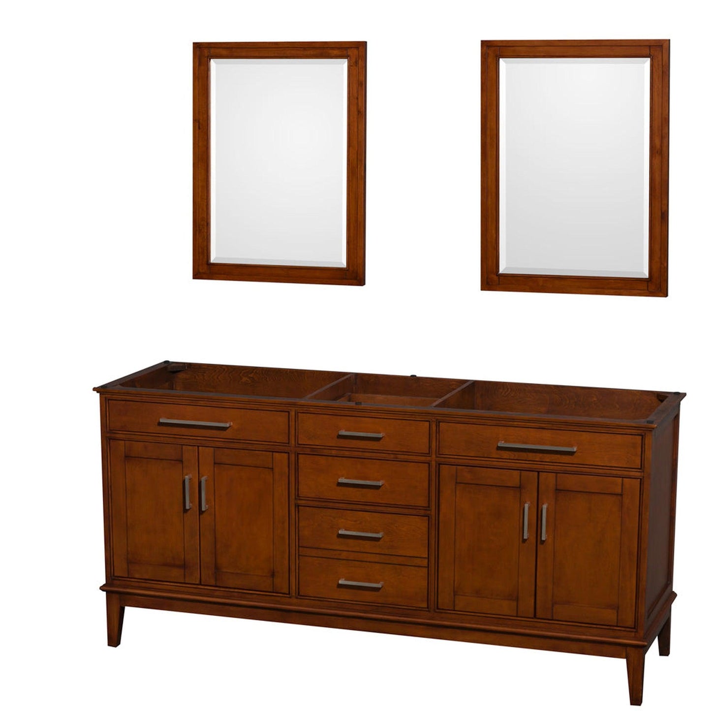 Wyndham Collection Hatton 72" Double Bathroom Vanity in Light Chestnut, No Countertop, No Sinks, and 24" Mirror