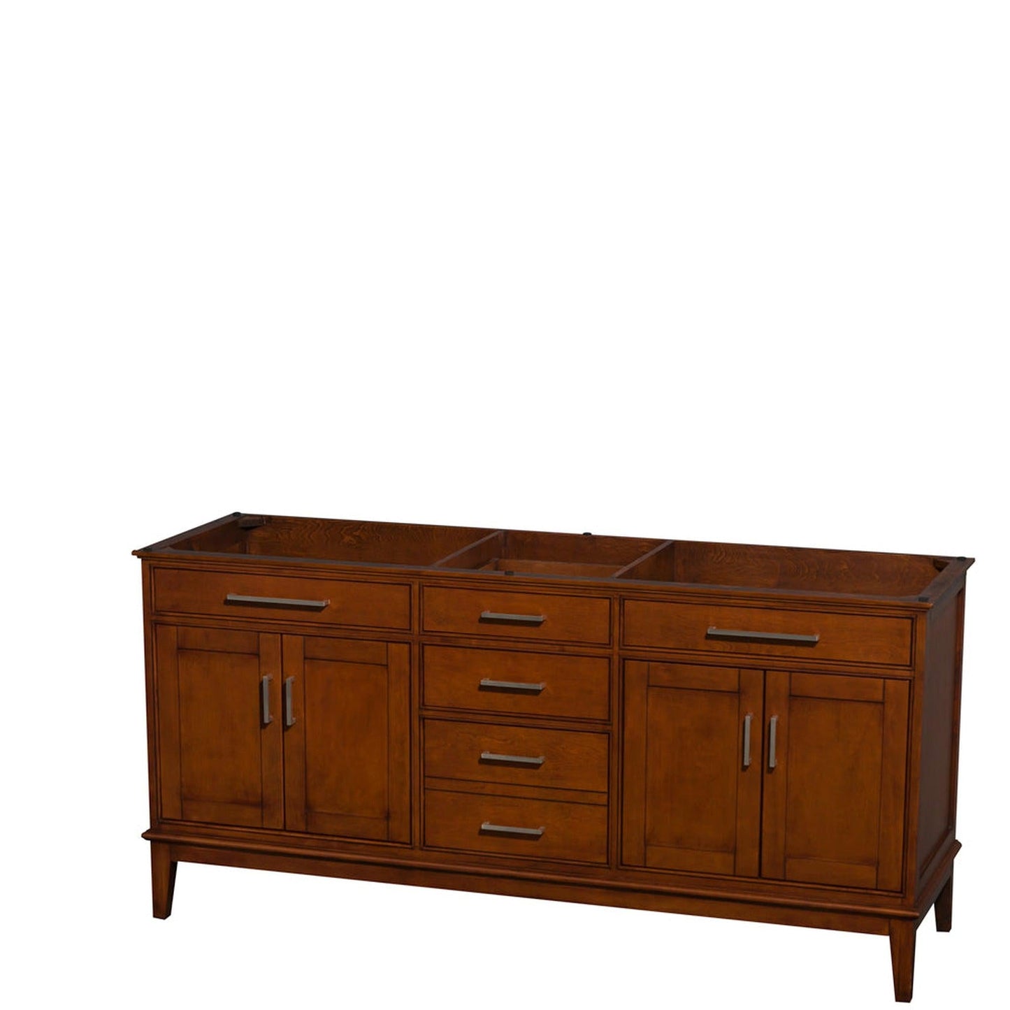 Wyndham Collection Hatton 72" Double Bathroom Vanity in Light Chestnut, No Countertop, No Sinks, and No Mirror