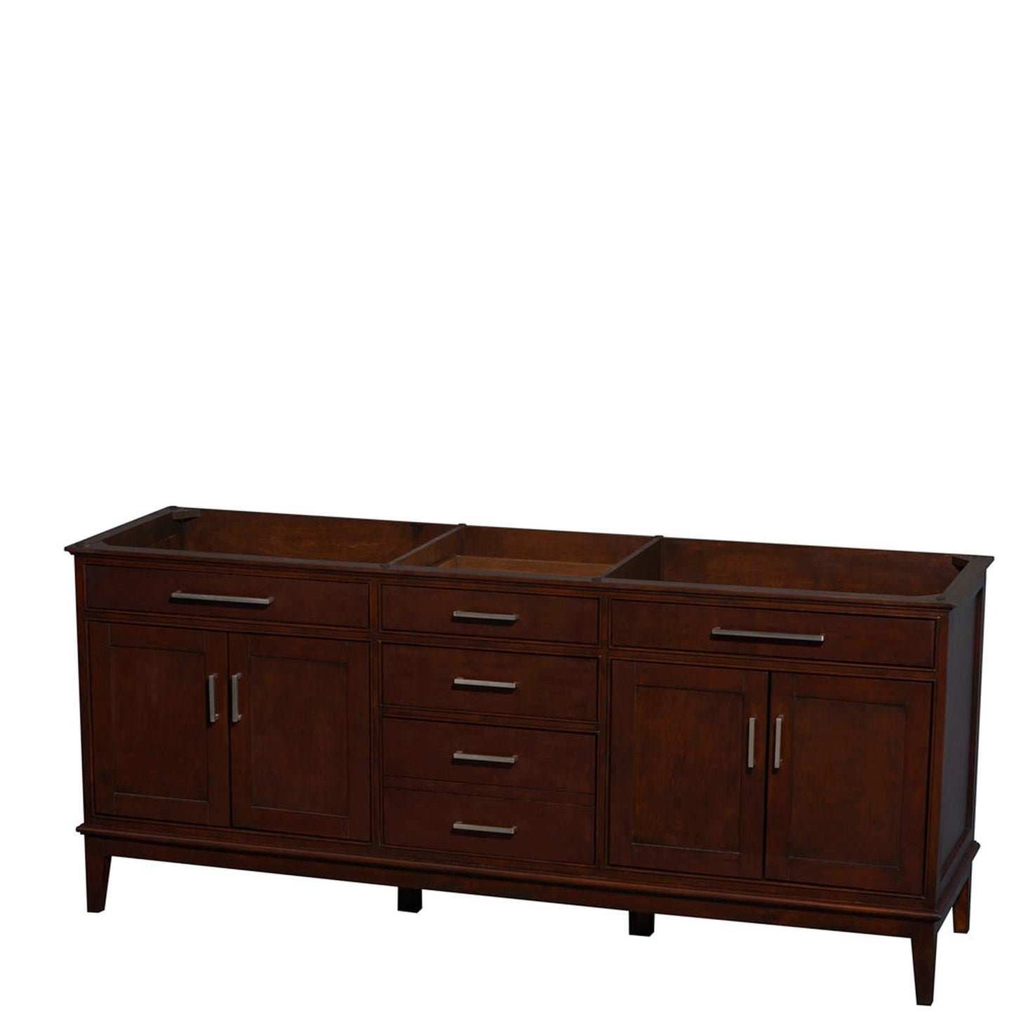 Wyndham Collection Hatton 80" Double Bathroom Vanity in Dark Chestnut, No Countertop, No Sinks, and No Mirror