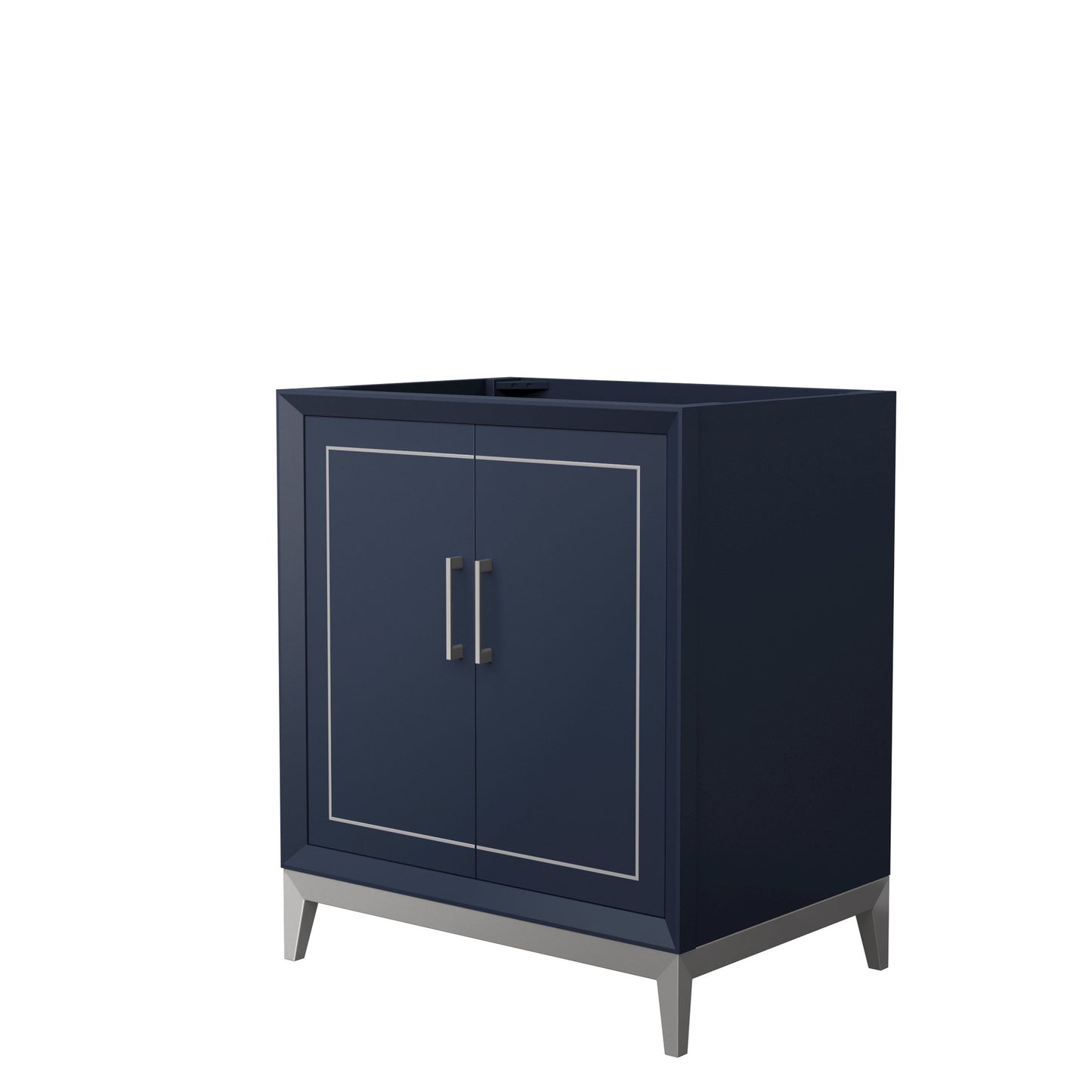 Wyndham Collection Marlena 30" Single Bathroom Vanity in Dark Blue, No Countertop, No Sink, Brushed Nickel Trim