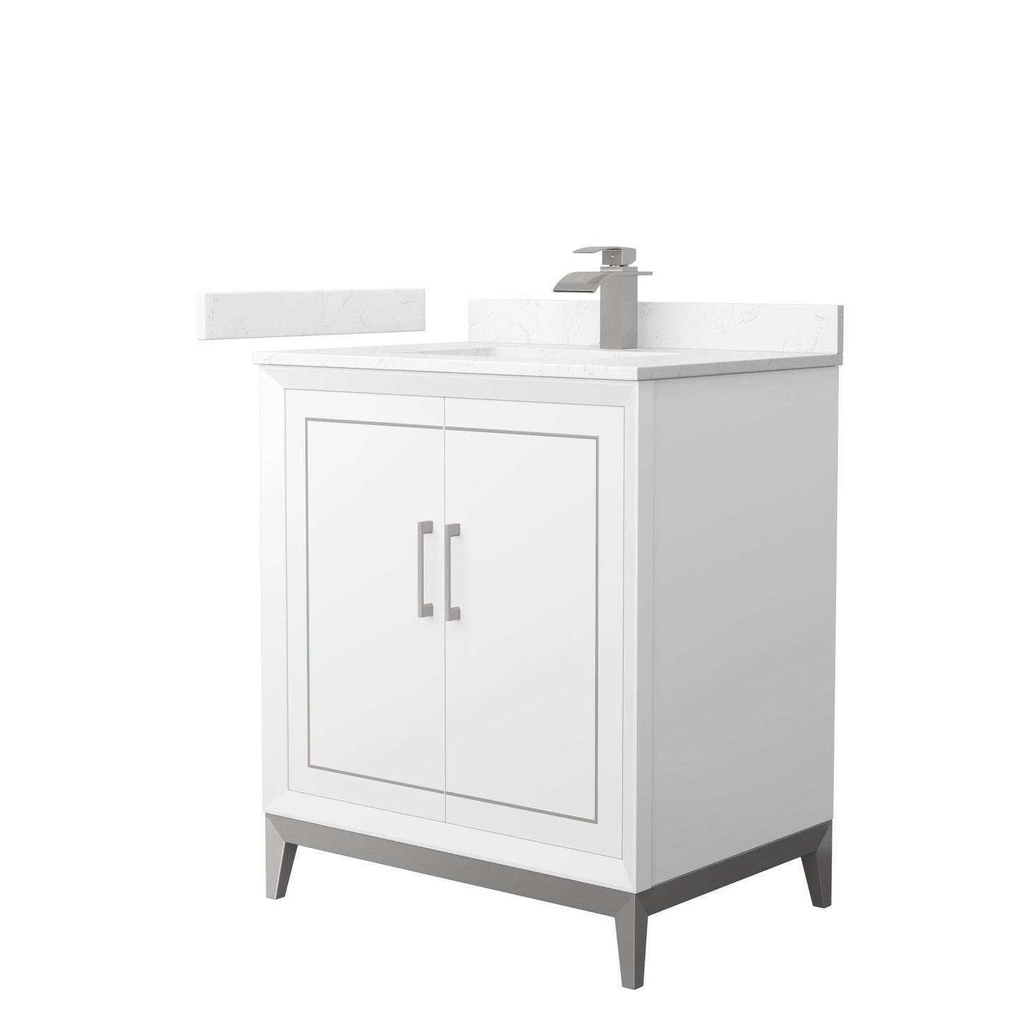Wyndham Collection Marlena 30" Single Bathroom Vanity in White, Carrara Cultured Marble Countertop, Undermount Square Sink, Brushed Nickel Trim