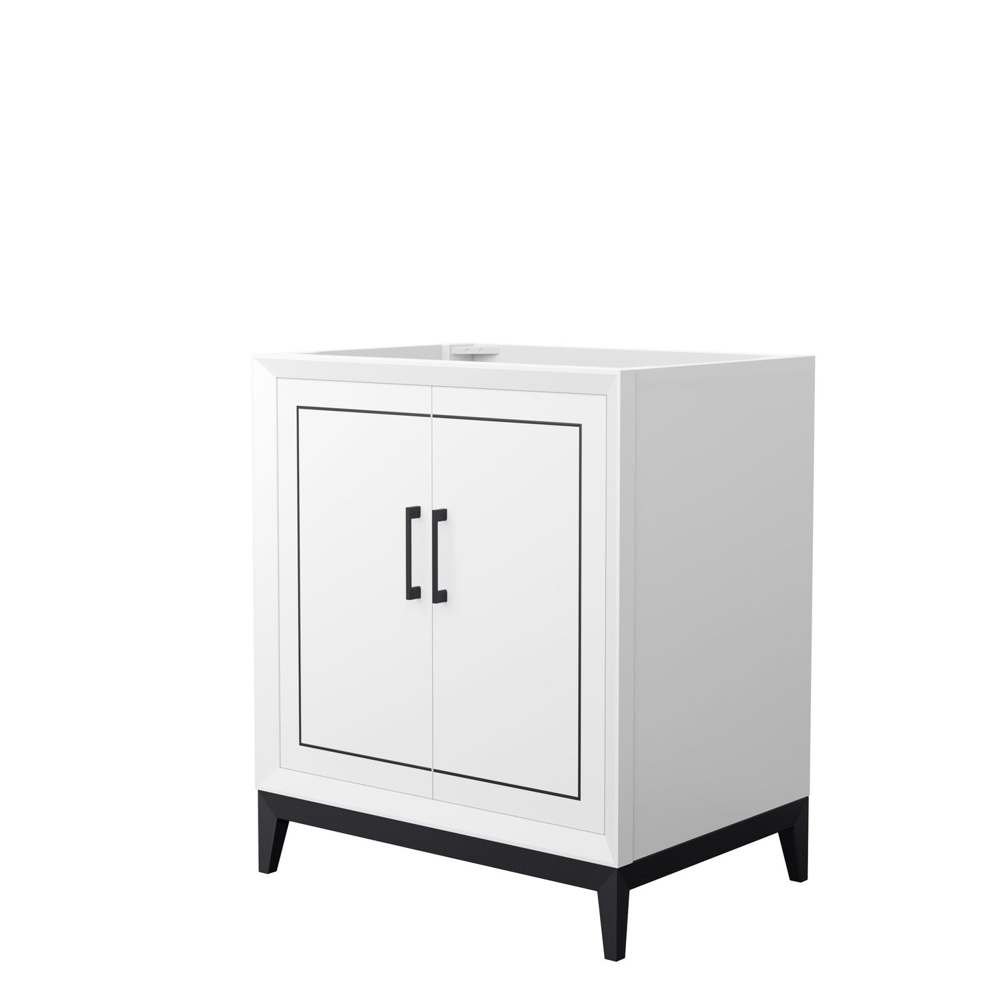 Wyndham Collection Marlena 30" Single Bathroom Vanity in White, No Countertop, No Sink, Matte Black Trim