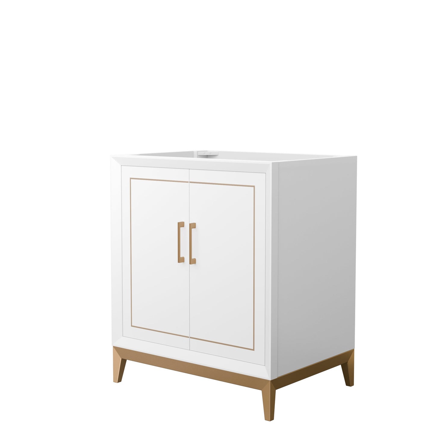 Wyndham Collection Marlena 30" Single Bathroom Vanity in White, No Countertop, No Sink, Satin Bronze Trim