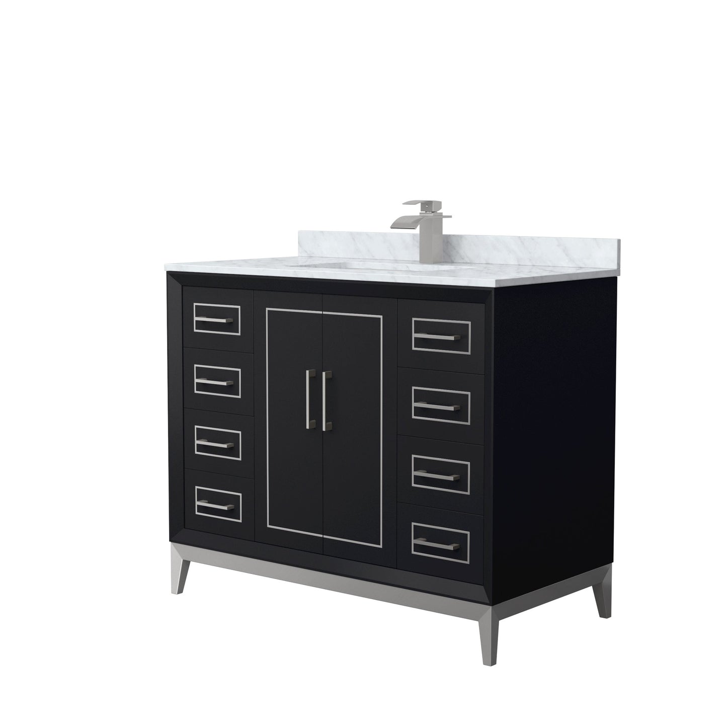 Wyndham Collection Marlena 42" Single Bathroom Vanity in Black, White Carrara Marble Countertop, Undermount Square Sink, Brushed Nickel Trim