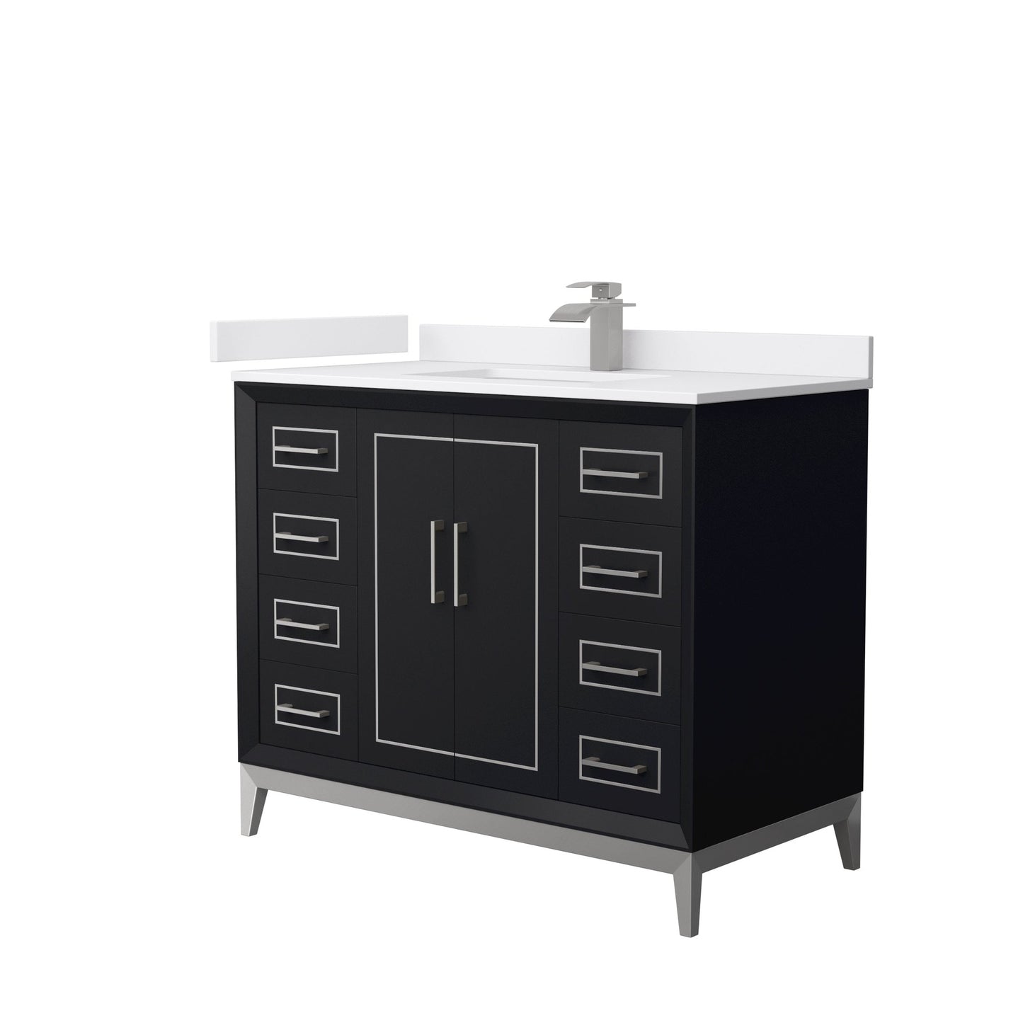 Wyndham Collection Marlena 42" Single Bathroom Vanity in Black, White Cultured Marble Countertop, Undermount Square Sink, Brushed Nickel Trim