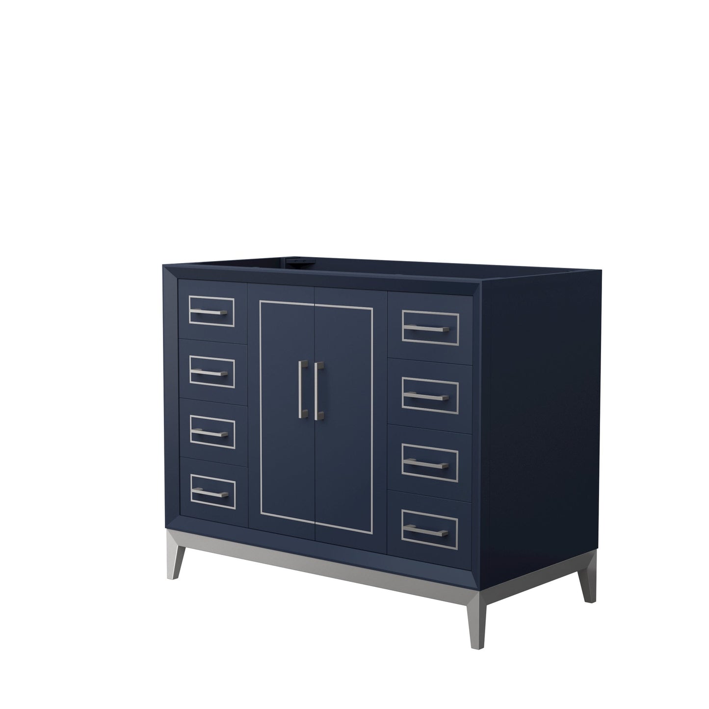 Wyndham Collection Marlena 42" Single Bathroom Vanity in Dark Blue, No Countertop, No Sink, Brushed Nickel Trim