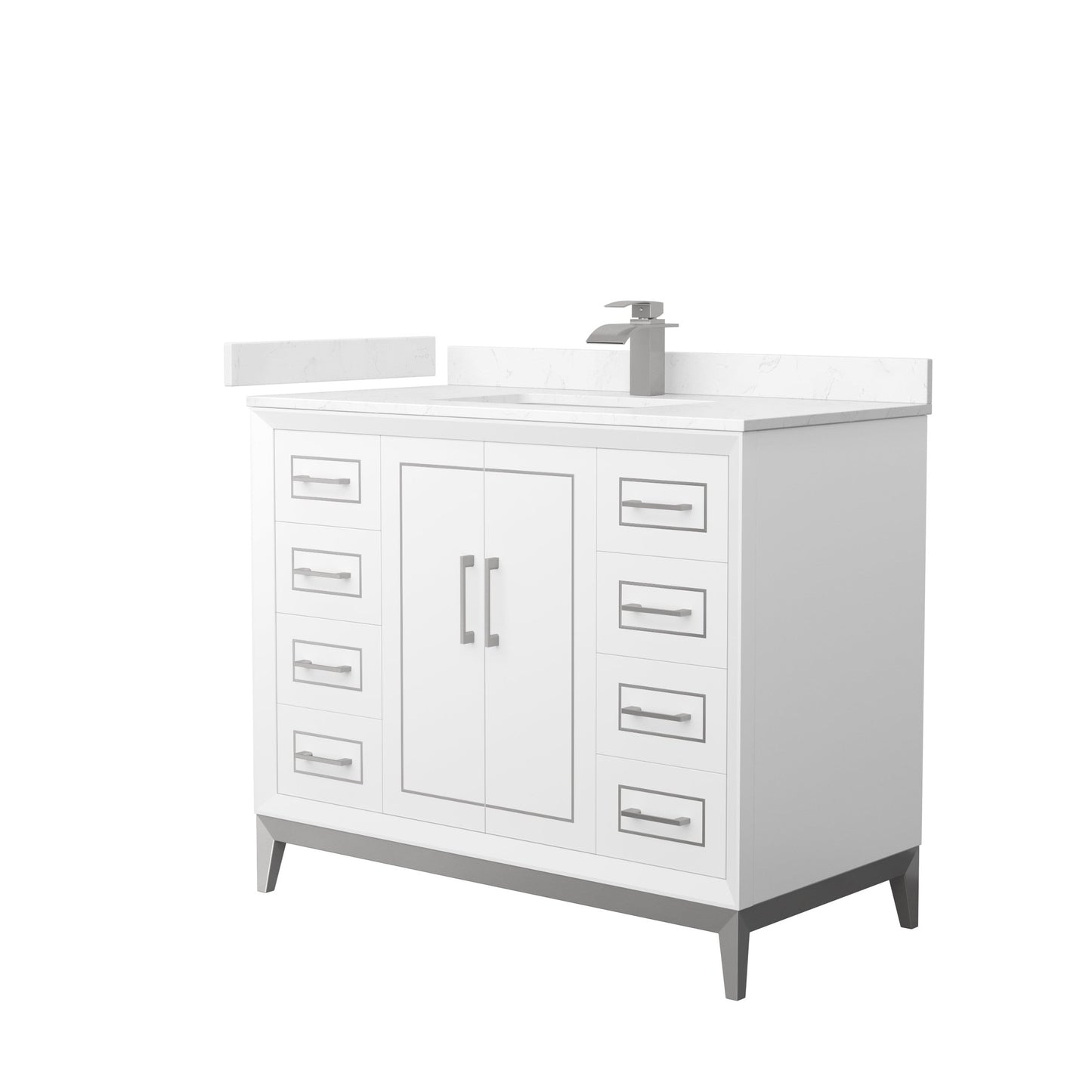 Wyndham Collection Marlena 42" Single Bathroom Vanity in White, Carrara Cultured Marble Countertop, Undermount Square Sink, Brushed Nickel Trim