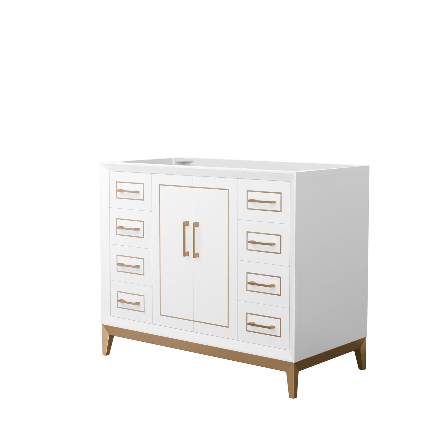 Wyndham Collection Marlena 42" Single Bathroom Vanity in White, No Countertop, No Sink, Satin Bronze Trim