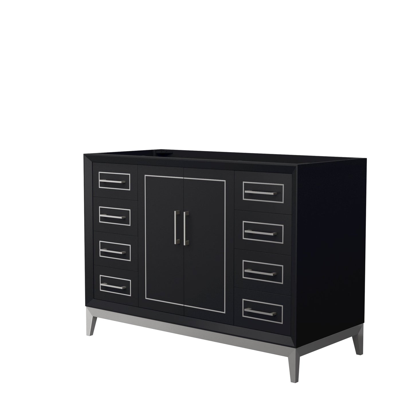 Wyndham Collection Marlena 48" Single Bathroom Vanity in Black, No Countertop, No Sink, Brushed Nickel Trim