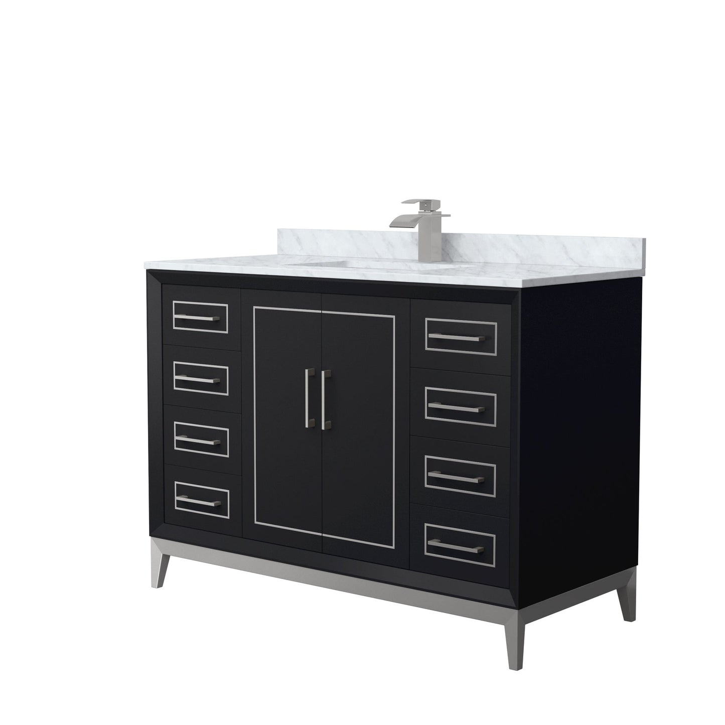 Wyndham Collection Marlena 48" Single Bathroom Vanity in Black, White Carrara Marble Countertop, Undermount Square Sink, Brushed Nickel Trim