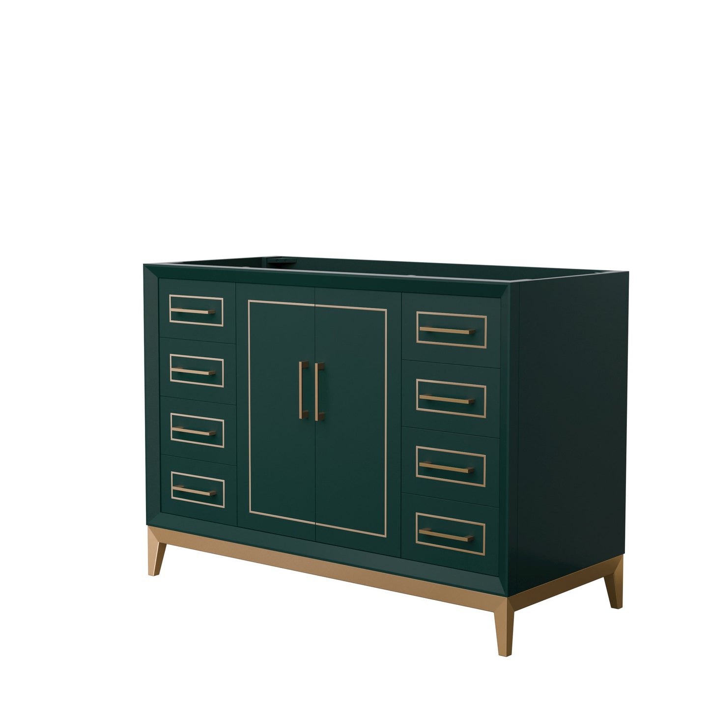 Wyndham Collection Marlena 48" Single Bathroom Vanity in Green, No Countertop, No Sink, Satin Bronze Trim