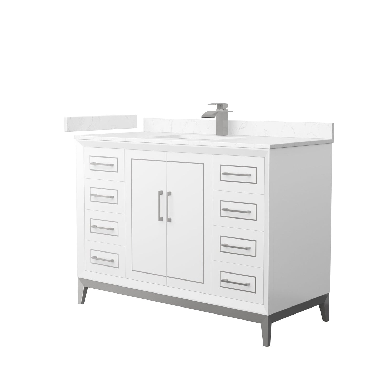 Wyndham Collection Marlena 48" Single Bathroom Vanity in White, Carrara Cultured Marble Countertop, Undermount Square Sink, Brushed Nickel Trim