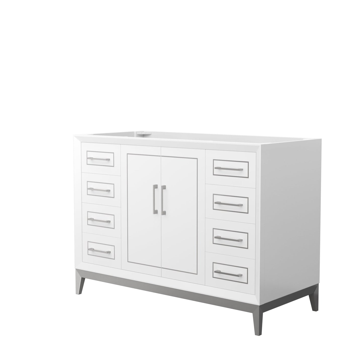 Wyndham Collection Marlena 48" Single Bathroom Vanity in White, No Countertop, No Sink, Brushed Nickel Trim