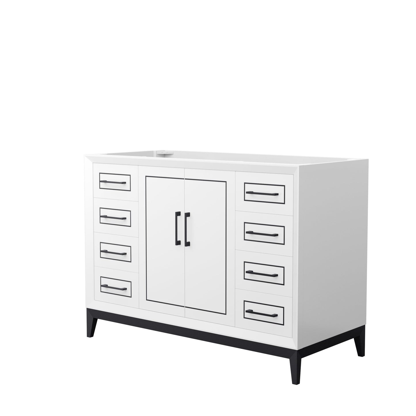 Wyndham Collection Marlena 48" Single Bathroom Vanity in White, No Countertop, No Sink, Matte Black Trim
