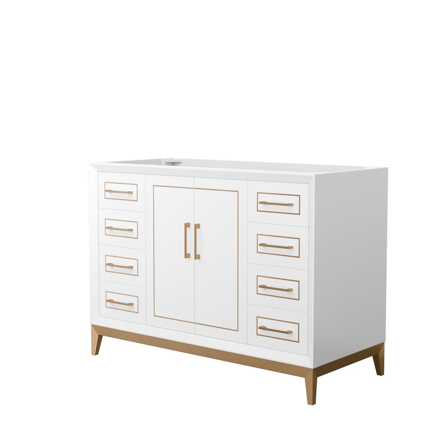 Wyndham Collection Marlena 48" Single Bathroom Vanity in White, No Countertop, No Sink, Satin Bronze Trim