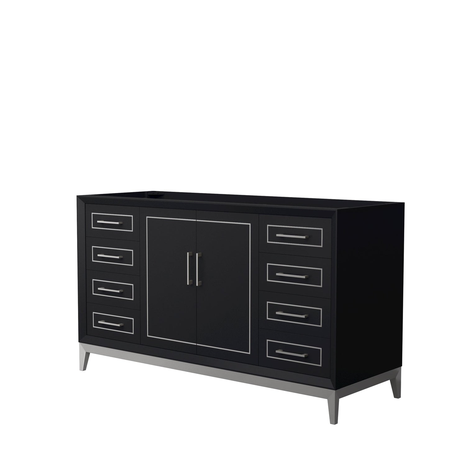 Wyndham Collection Marlena 60" Single Bathroom Vanity in Black, No Countertop, No Sink, Brushed Nickel Trim