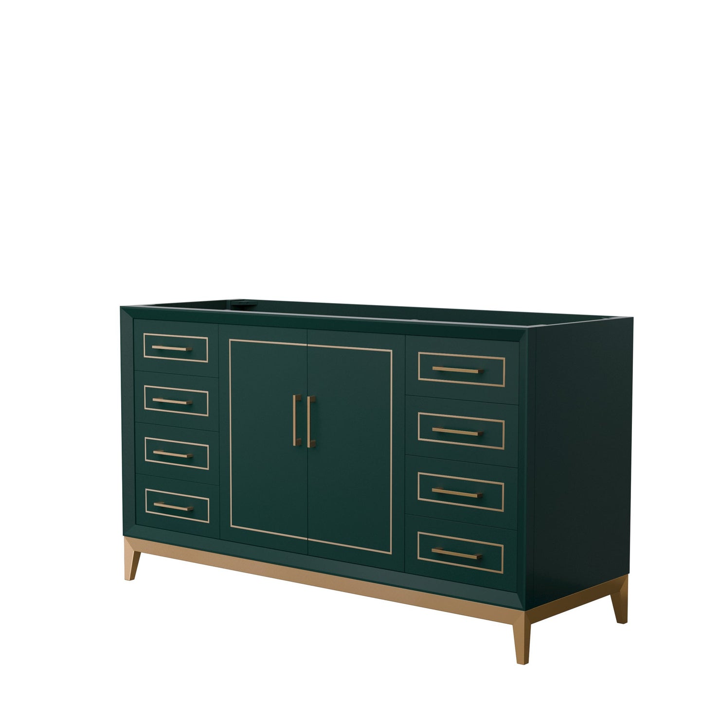 Wyndham Collection Marlena 60" Single Bathroom Vanity in Green, No Countertop, No Sink, Satin Bronze Trim