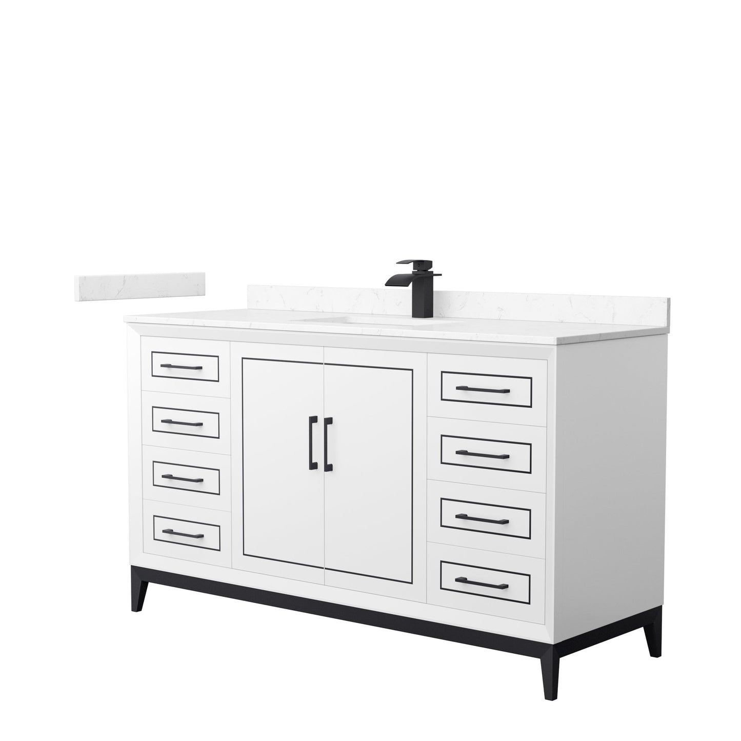 Wyndham Collection Marlena 60" Single Bathroom Vanity in White, Carrara Cultured Marble Countertop, Undermount Square Sink, Matte Black Trim