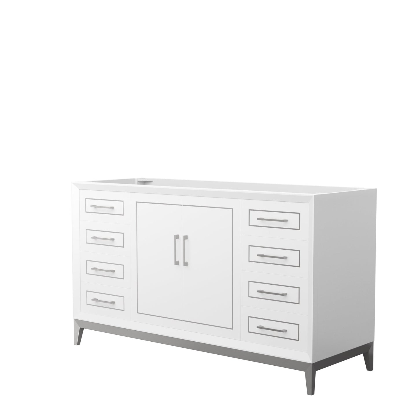 Wyndham Collection Marlena 60" Single Bathroom Vanity in White, No Countertop, No Sink, Brushed Nickel Trim