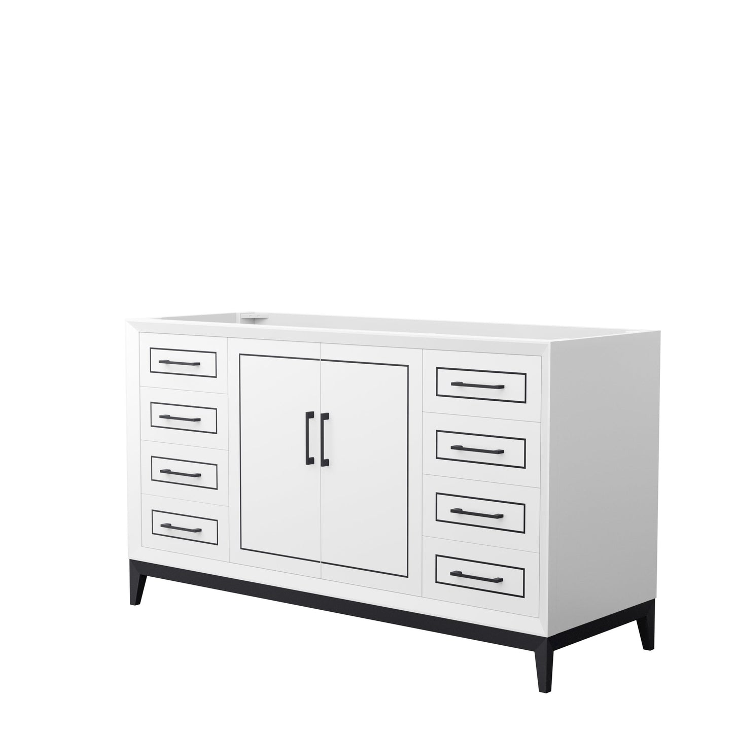 Wyndham Collection Marlena 60" Single Bathroom Vanity in White, No Countertop, No Sink, Matte Black Trim