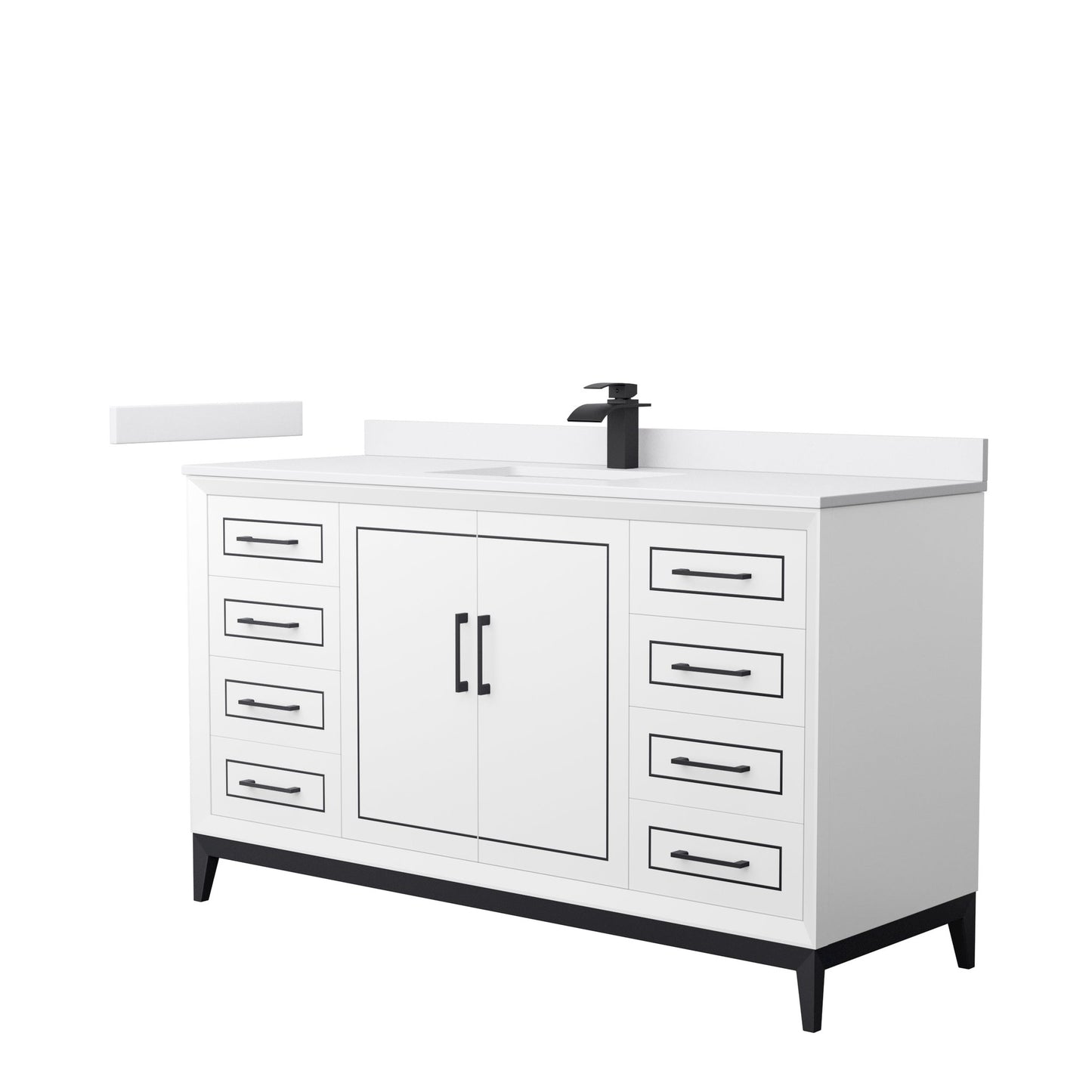 Wyndham Collection Marlena 60" Single Bathroom Vanity in White, White Cultured Marble Countertop, Undermount Square Sink, Matte Black Trim