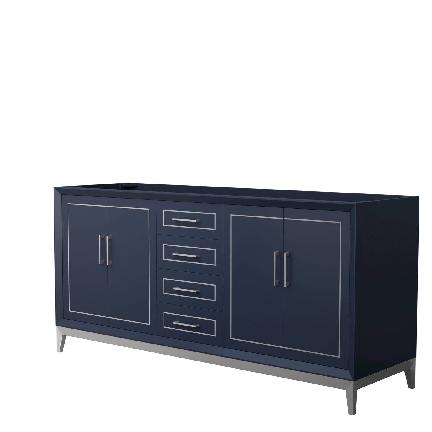 Wyndham Collection Marlena 72" Double Bathroom Vanity in Dark Blue, No Countertop, No Sink, Brushed Nickel Trim