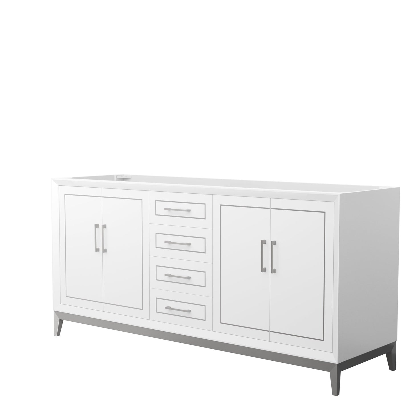 Wyndham Collection Marlena 72" Double Bathroom Vanity in White, No Countertop, No Sink, Brushed Nickel Trim