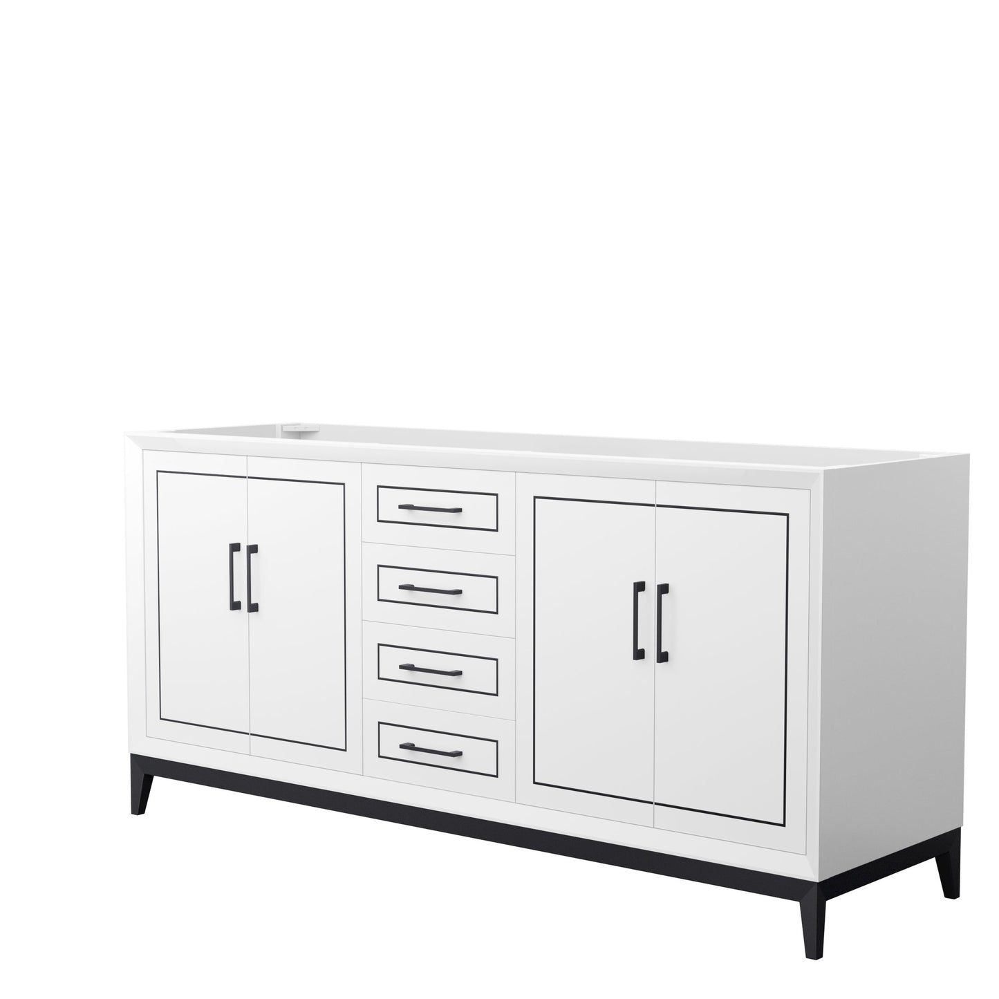 Wyndham Collection Marlena 72" Double Bathroom Vanity in White, No Countertop, No Sink, Matte Black Trim