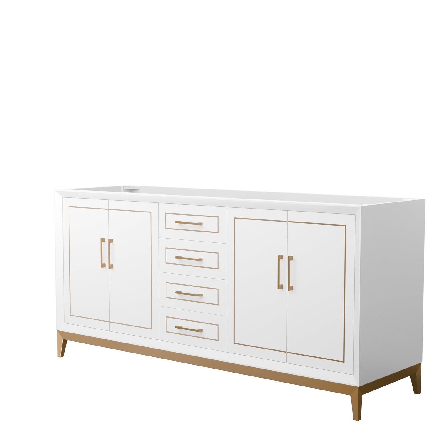 Wyndham Collection Marlena 72" Double Bathroom Vanity in White, No Countertop, No Sink, Satin Bronze Trim