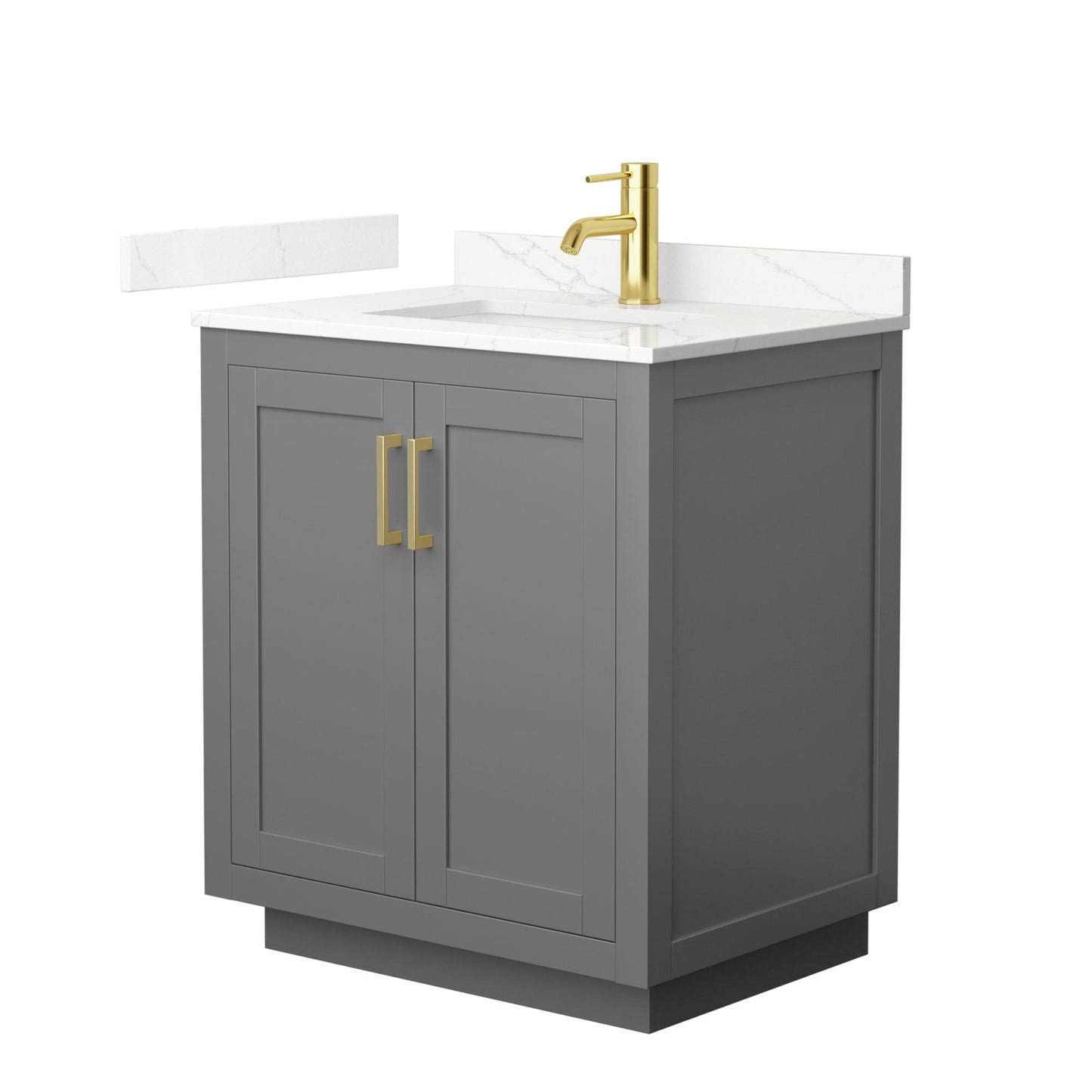 Wyndham Collection Miranda 30" Single Bathroom Vanity in Dark Gray, Giotto Quartz Countertop, Undermount Square Sink (1-Hole), Brushed Gold Trim