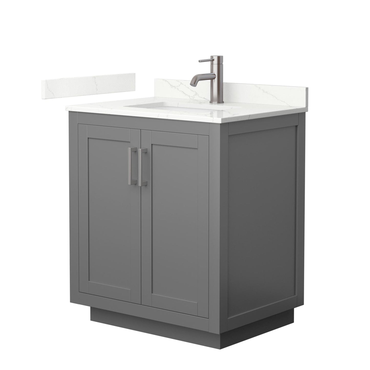 Wyndham Collection Miranda 30" Single Bathroom Vanity in Dark Gray, Giotto Quartz Countertop, Undermount Square Sink (1-Hole), Brushed Nickel Trim