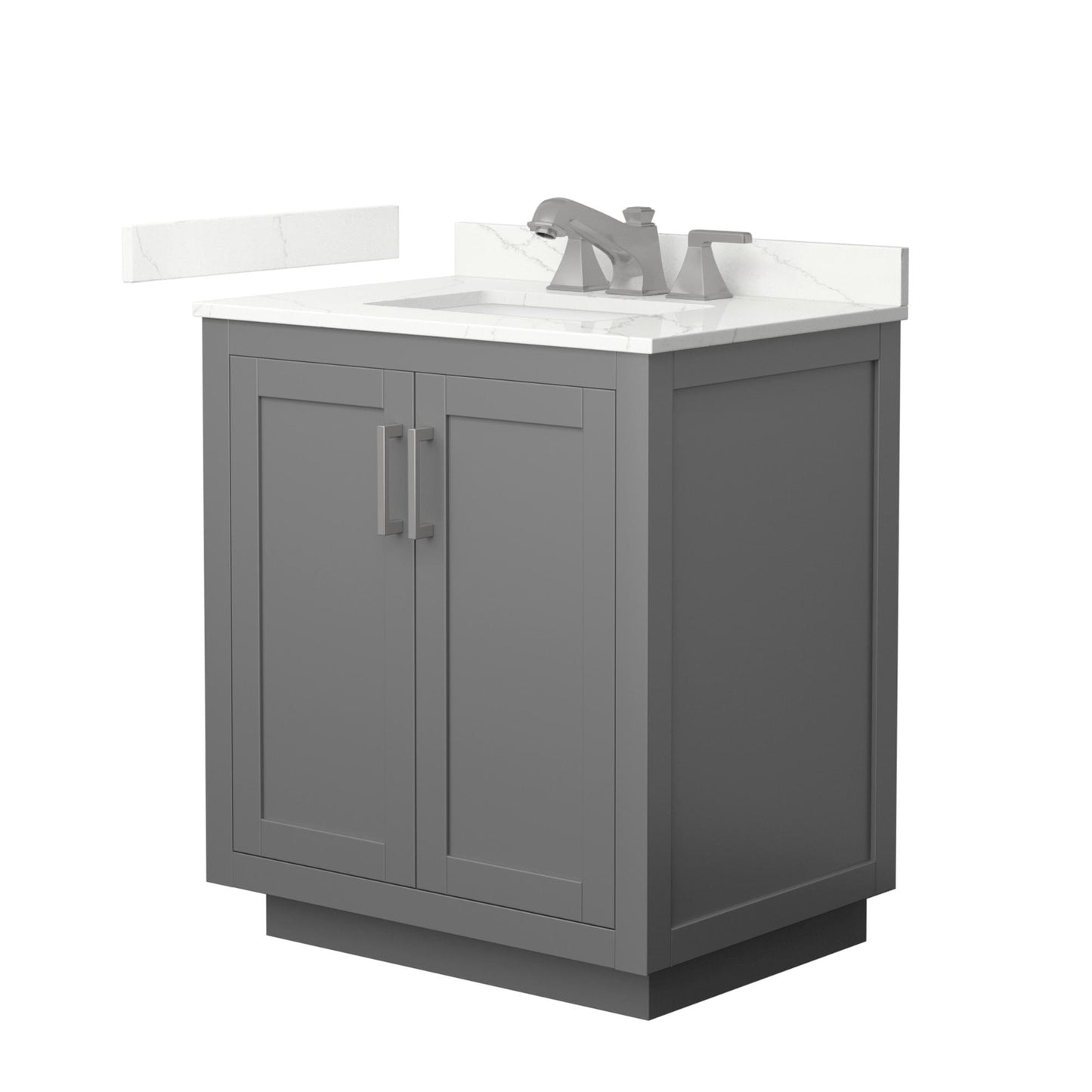 Wyndham Collection Miranda 30" Single Bathroom Vanity in Dark Gray, Giotto Quartz Countertop, Undermount Square Sink (3-Hole), Brushed Nickel Trim