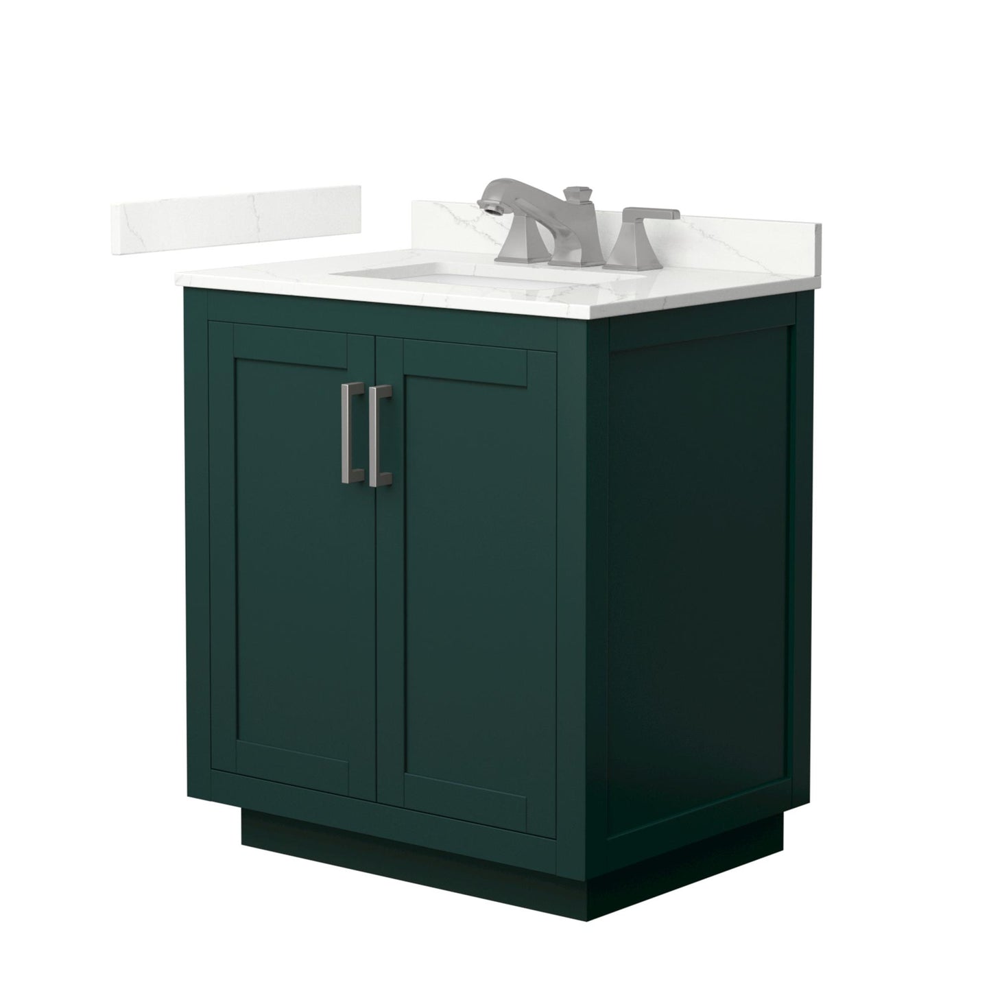 Wyndham Collection Miranda 30" Single Bathroom Vanity in Green, Giotto Quartz Countertop, Undermount Square Sink (3-Hole), Brushed Nickel Trim