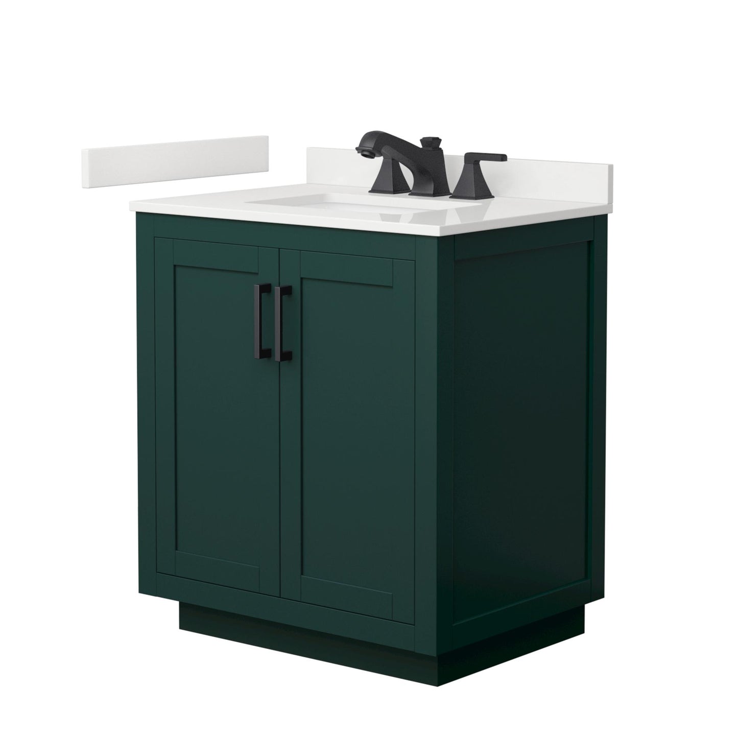 Wyndham Collection Miranda 30" Single Bathroom Vanity in Green, White Quartz Countertop, Undermount Square Sink (3-Hole), Matte Black Trim