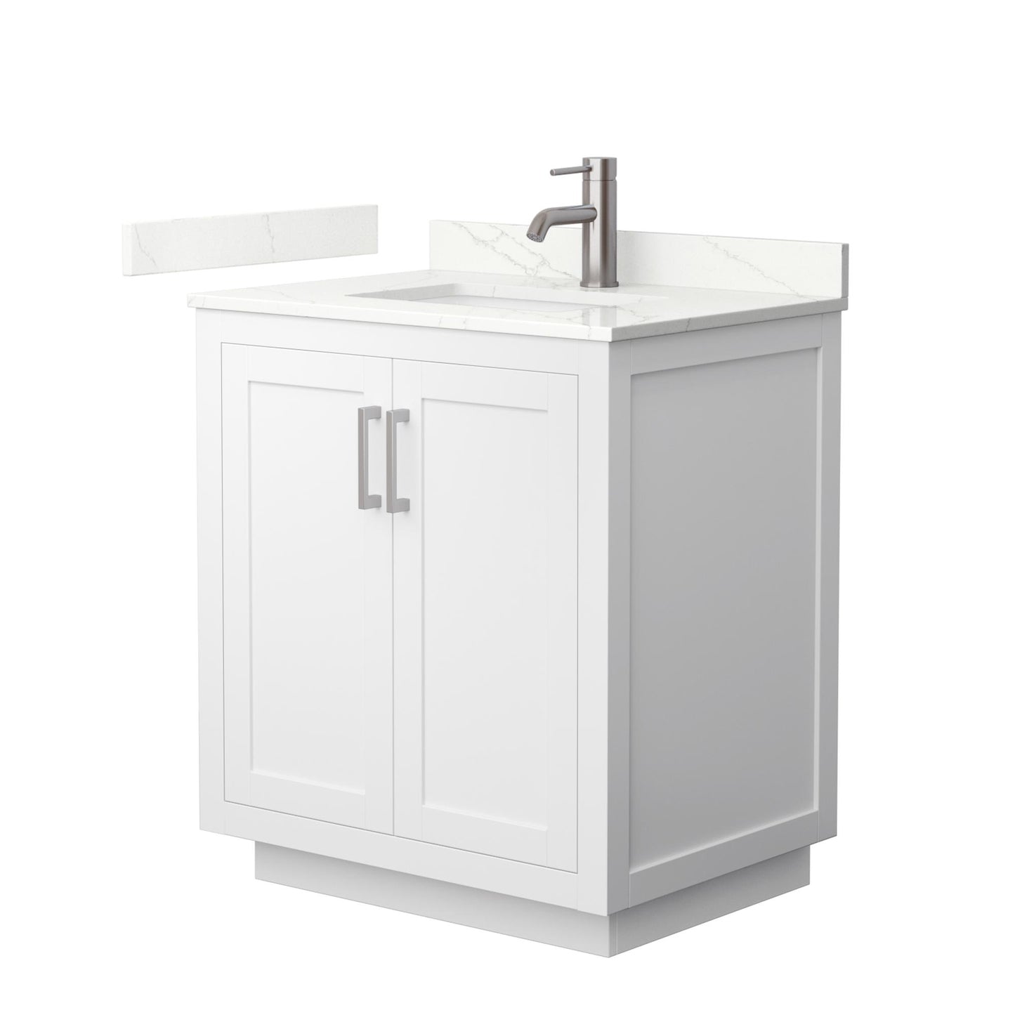 Wyndham Collection Miranda 30" Single Bathroom Vanity in White, Giotto Quartz Countertop, Undermount Square Sink (1-Hole), Brushed Nickel Trim