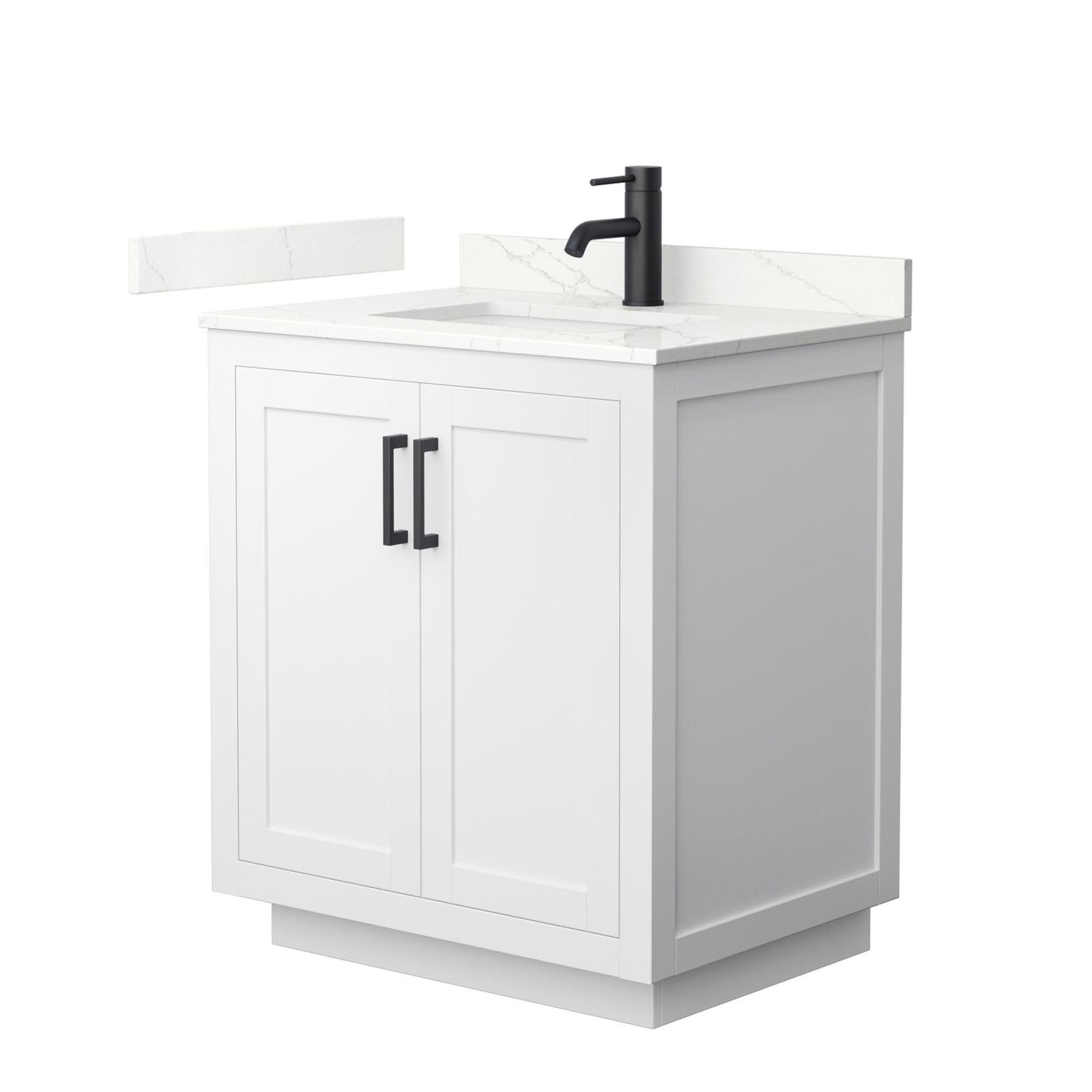 Wyndham Collection Miranda 30" Single Bathroom Vanity in White, Giotto Quartz Countertop, Undermount Square Sink (1-Hole), Matte Black Trim