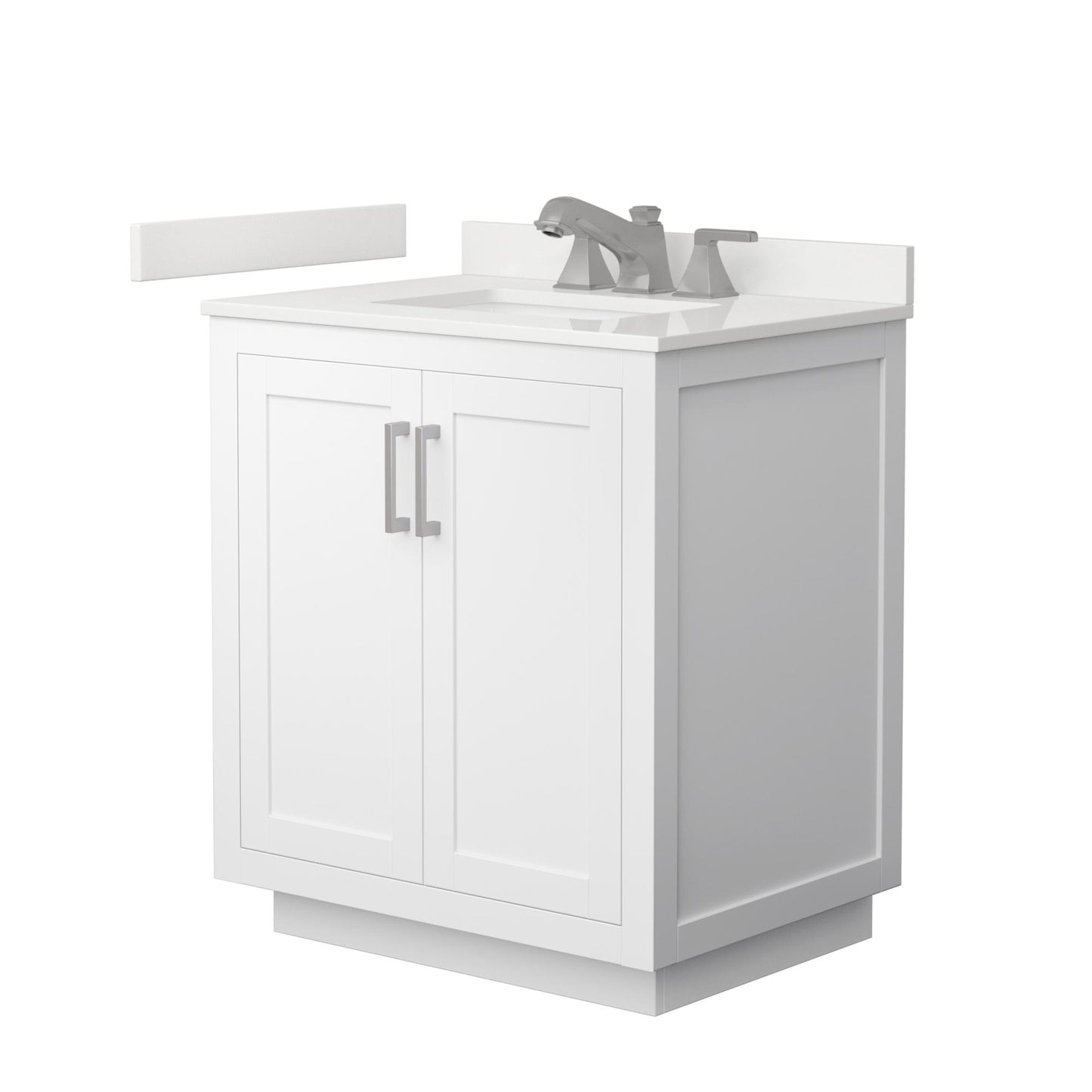 Wyndham Collection Miranda 30" Single Bathroom Vanity in White, White Quartz Countertop, Undermount Square Sink (3-Hole), Brushed Nickel Trim