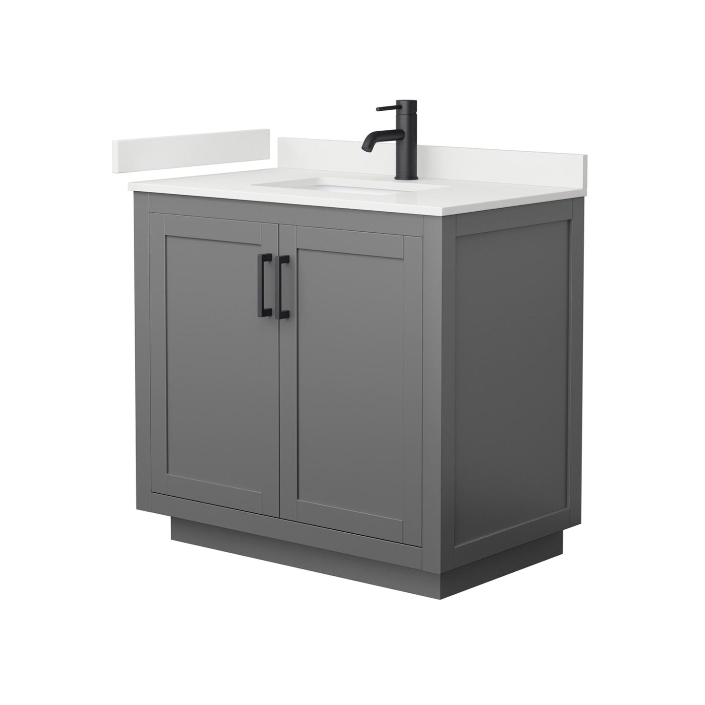 Wyndham Collection Miranda 36" Single Bathroom Vanity in Dark Gray, White Quartz Countertop, Undermount Square Sink (1-Hole), Matte Black Trim