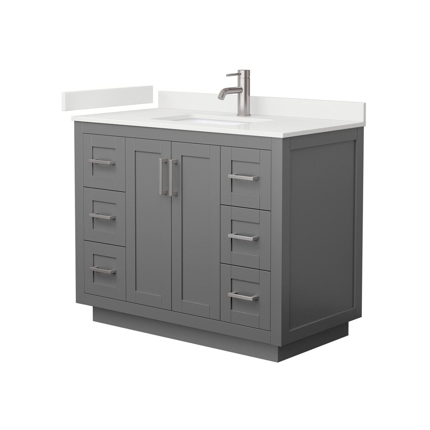 Wyndham Collection Miranda 42" Single Bathroom Vanity in Dark Gray, White Quartz Countertop, Undermount Square Sink (1-Hole), Brushed Nickel Trim