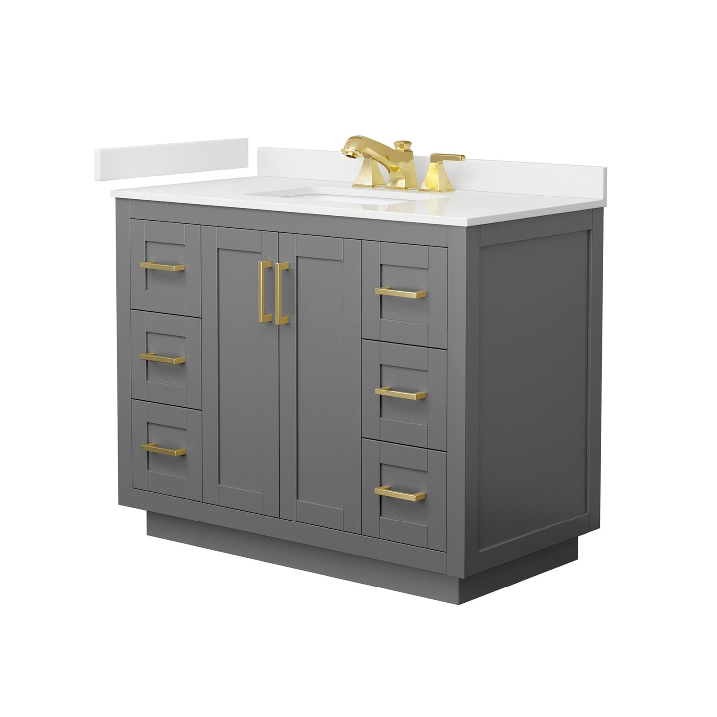 Wyndham Collection Miranda 42" Single Bathroom Vanity in Dark Gray, White Quartz Countertop, Undermount Square Sink (3-Hole), Brushed Gold Trim