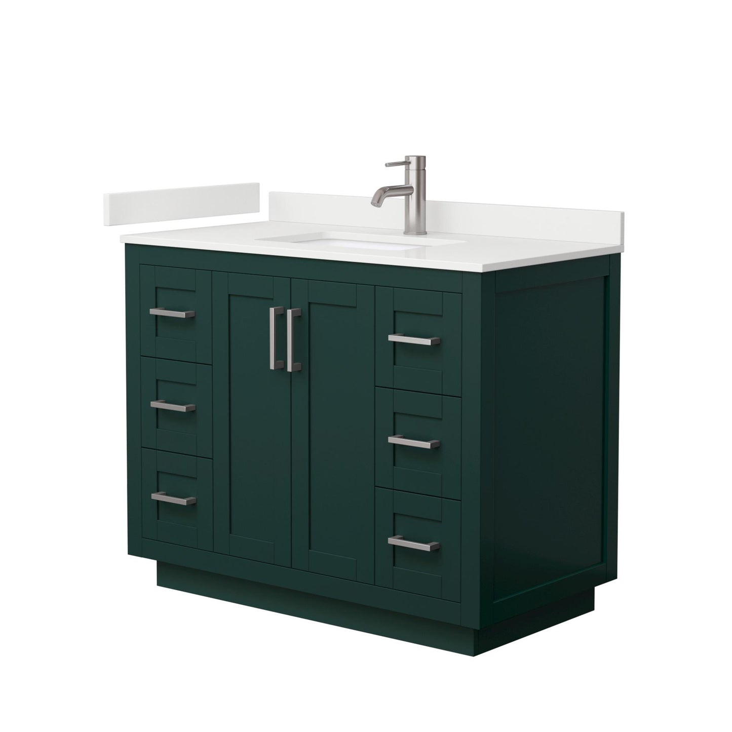 Wyndham Collection Miranda 42" Single Bathroom Vanity in Green, White Quartz Countertop, Undermount Square Sink (1-Hole), Brushed Nickel Trim