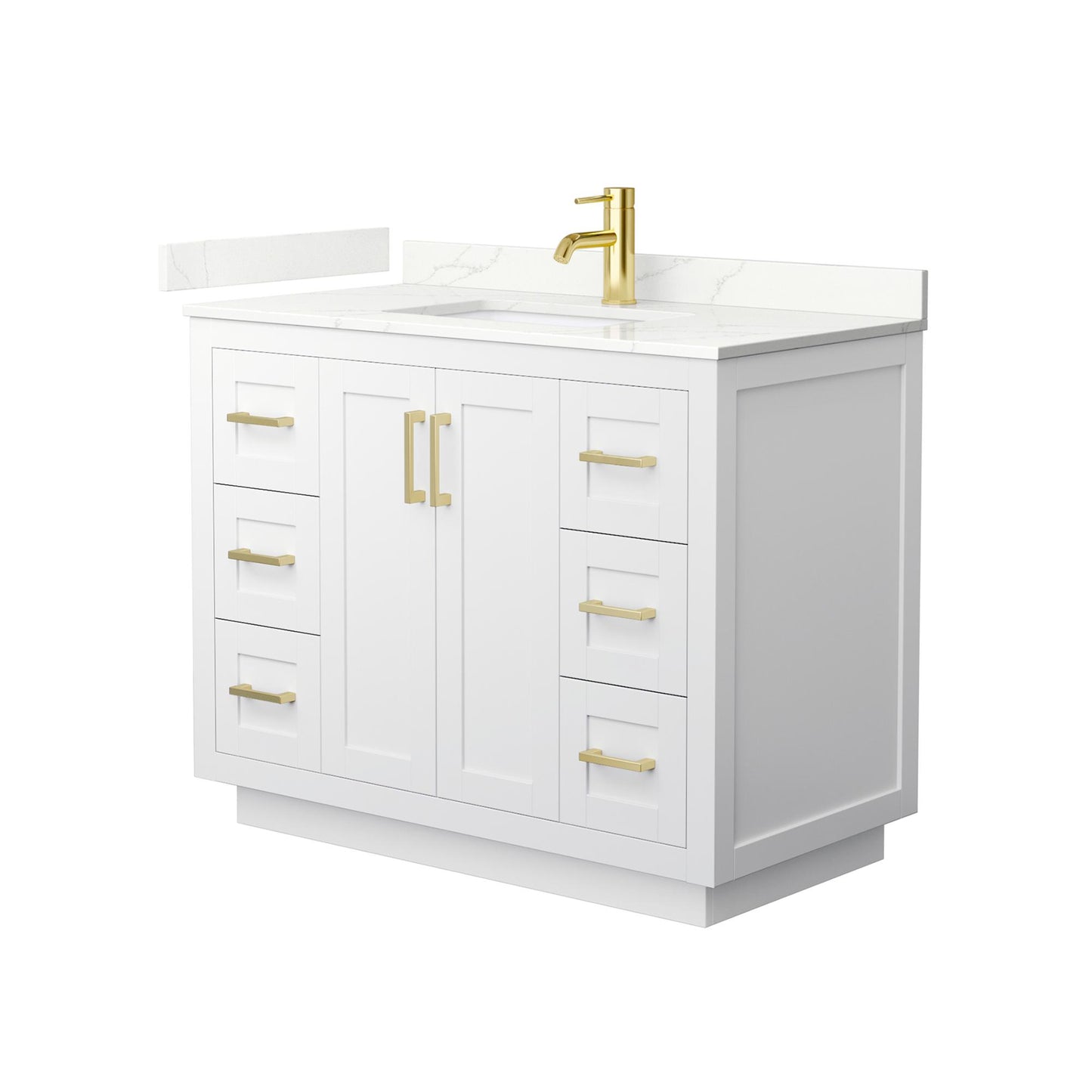 Wyndham Collection Miranda 42" Single Bathroom Vanity in White, Giotto Quartz Countertop, Undermount Square Sink (1-Hole), Brushed Gold Trim
