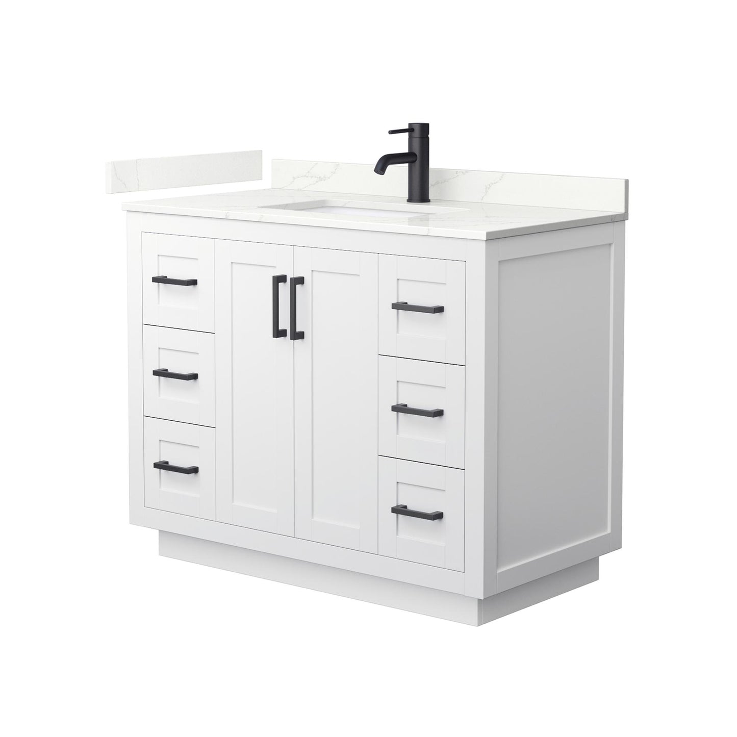 Wyndham Collection Miranda 42" Single Bathroom Vanity in White, Giotto Quartz Countertop, Undermount Square Sink (1-Hole), Matte Black Trim
