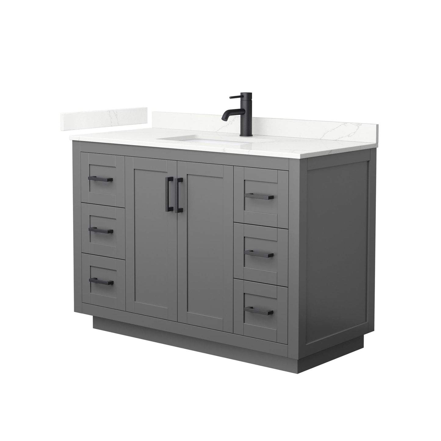 Wyndham Collection Miranda 48" Single Bathroom Vanity in Dark Gray, Giotto Quartz Countertop, Undermount Square Sink (1-Hole), Matte Black Trim