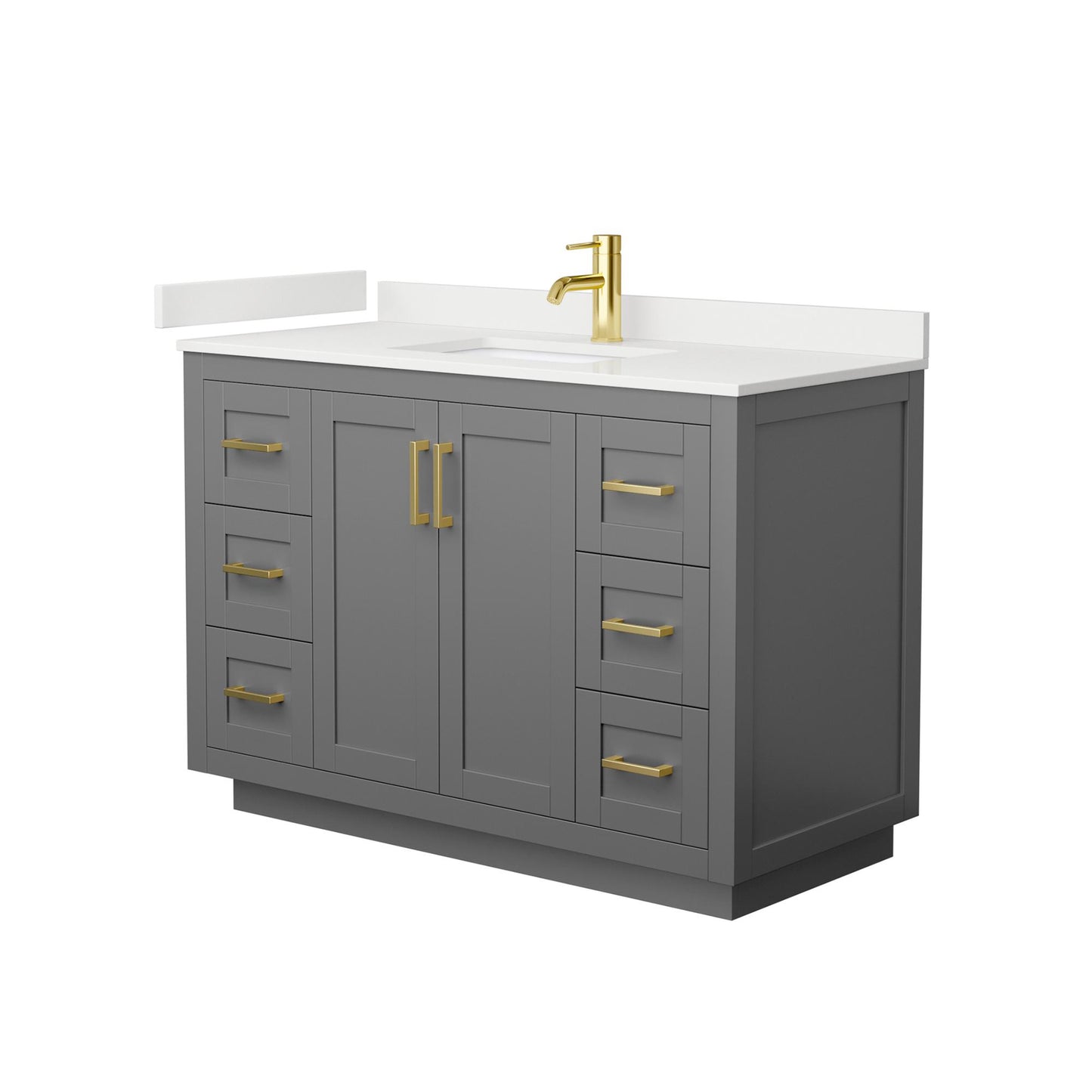 Wyndham Collection Miranda 48" Single Bathroom Vanity in Dark Gray, White Quartz Countertop, Undermount Square Sink (1-Hole), Brushed Gold Trim