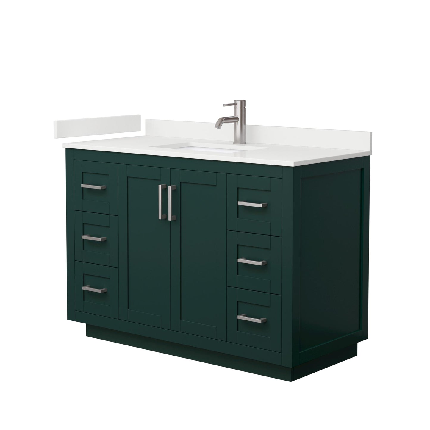 Wyndham Collection Miranda 48" Single Bathroom Vanity in Green, White Quartz Countertop, Undermount Square Sink (1-Hole), Brushed Nickel Trim