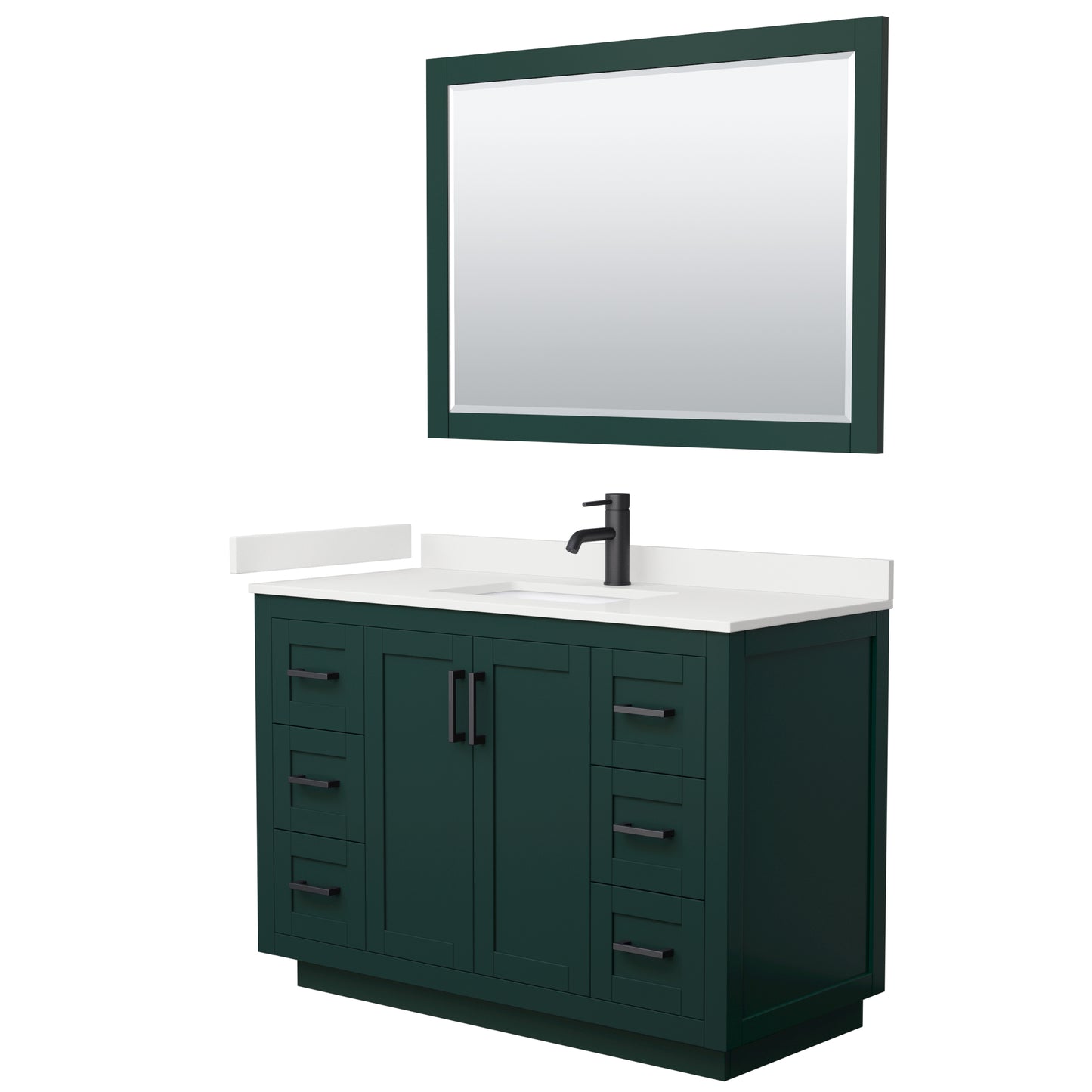 Wyndham Collection Miranda 48" Single Bathroom Vanity in Green, White Quartz Countertop, Undermount Square Sink (1-Hole), Matte Black Trim, 46" Mirror